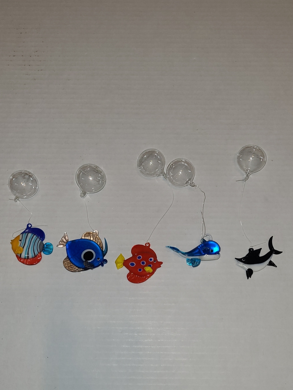 5 Blown Glass Fish Decor Floating Blue Yellow Colorful Fish